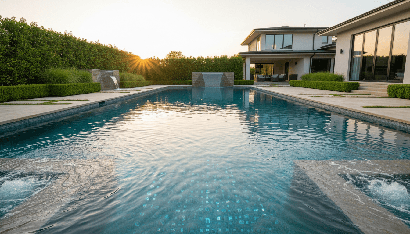 Luxurious resort-style backyard pool with pristine water and professional landscaping