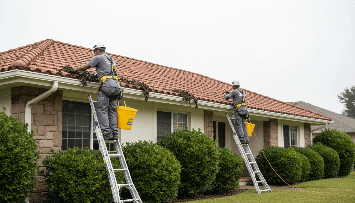 Gutter cleaning and maintenance for luxury home